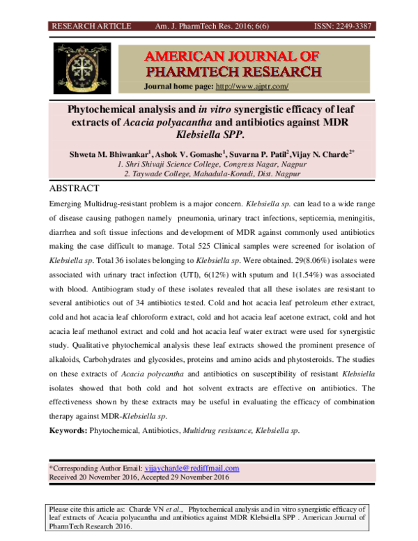 (PDF) Phytochemical analysis and in vitro synergistic efficacy of leaf ...