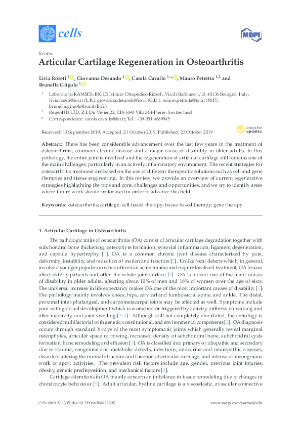 (PDF) cells Articular Cartilage Regeneration in Osteoarthritis Livia