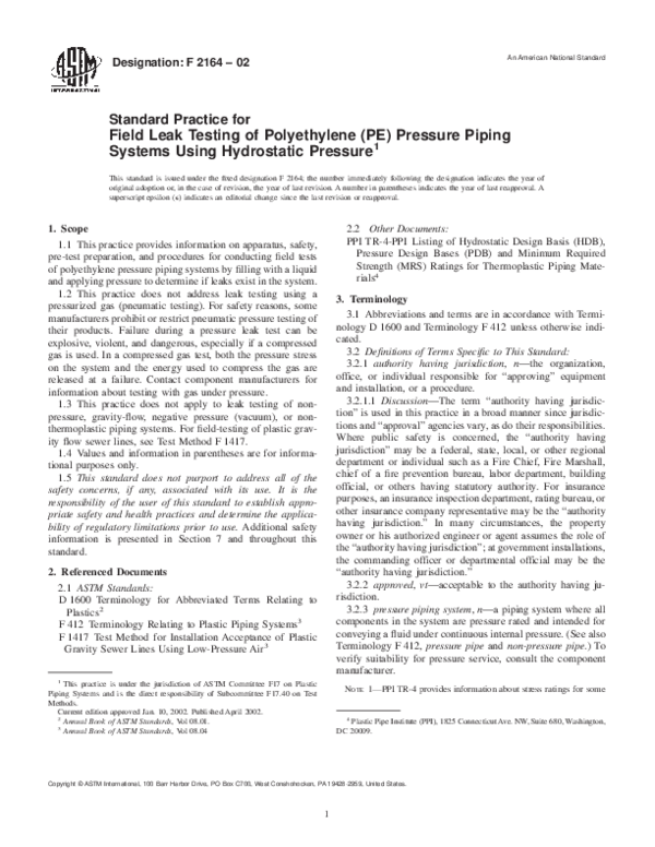 (PDF) Designation F 2164 02 Standard Practice for Field Leak Testing