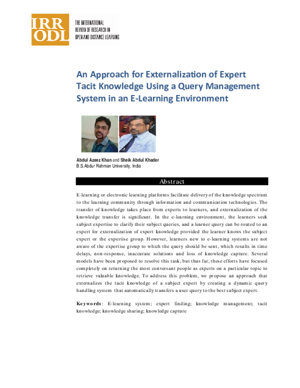 (PDF) An Approach for Externalization of Expert Tacit Knowledge Using a ...