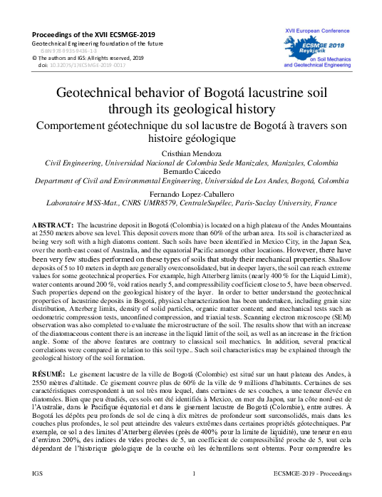 (PDF) Geotechnical behavior of Bogotá lacustrine soil through its 