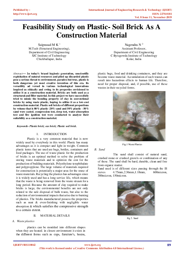 (PDF) IJERTFeasibility Study on Plastic Soil Brick As A Construction