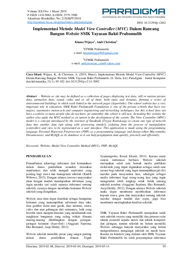 (PDF) Implementasi Metode Model View Controller (MVC) Dalam Rancang ...