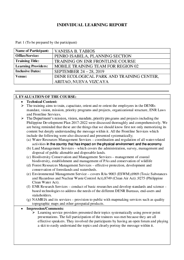 (DOC) Individual Learning Report format & guidelines