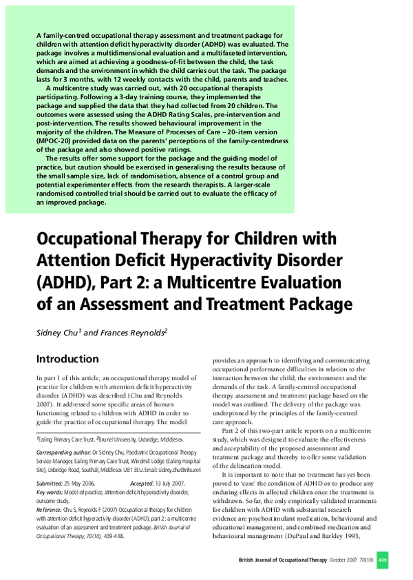 (PDF) Occupational Therapy for Children with Attention Deficit ...