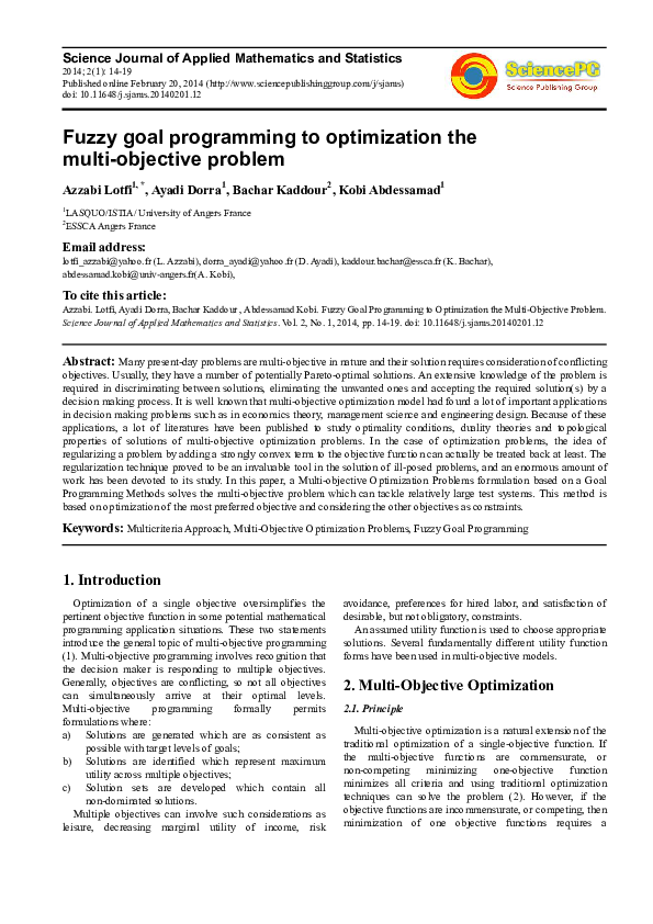 (PDF) Fuzzy Goal Programming to Optimization the Multi-Objective ...