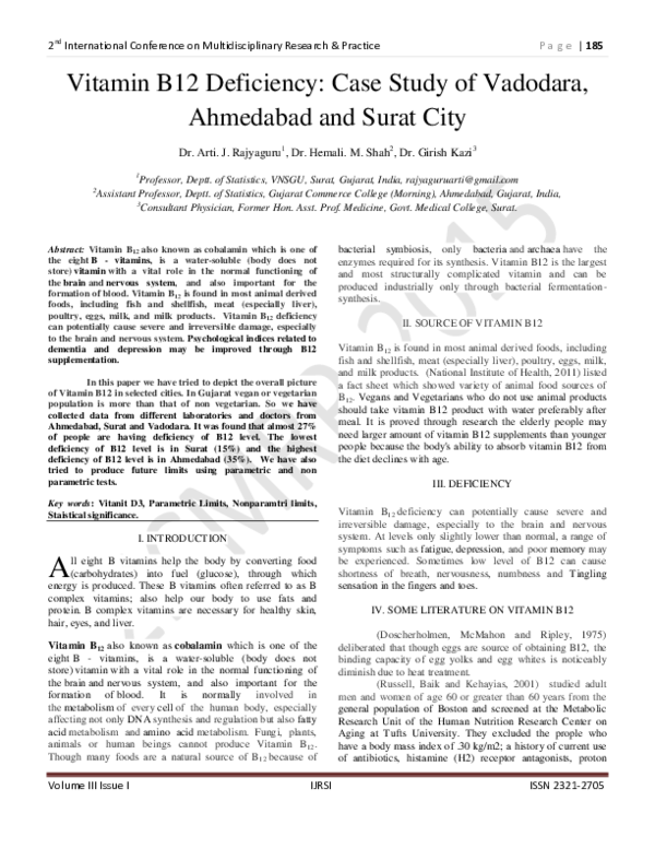(PDF) Vitamin B12 Deficiency Case Study of Vadodara, Ahmedabad and
