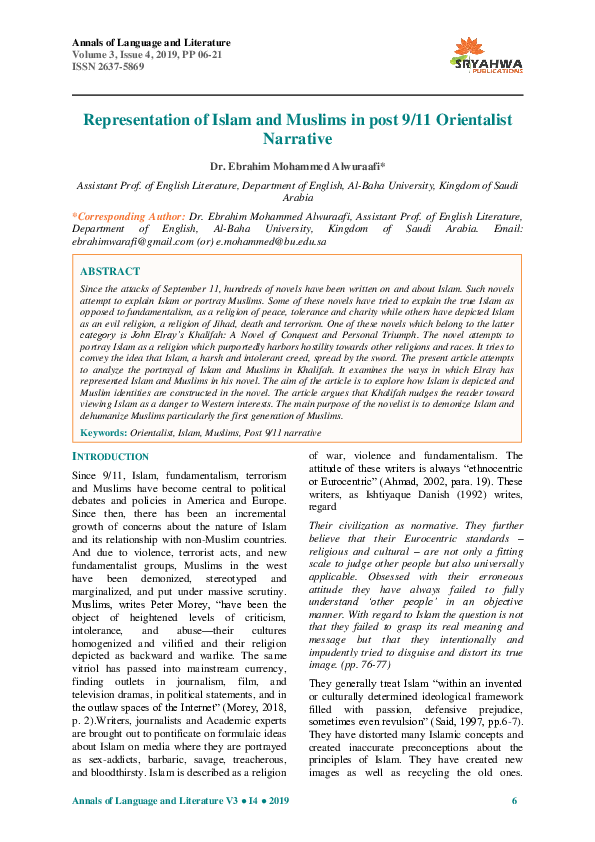 (PDF) Representation of Islam and Muslims in post 9/11 Orientalist ...