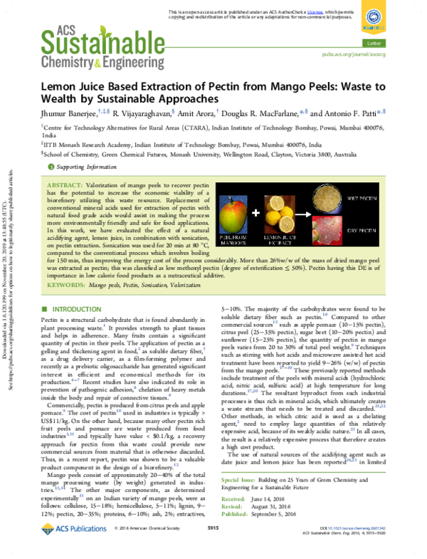 (PDF) Lemon Juice Based Extraction of Pectin from Mango Peels Waste to