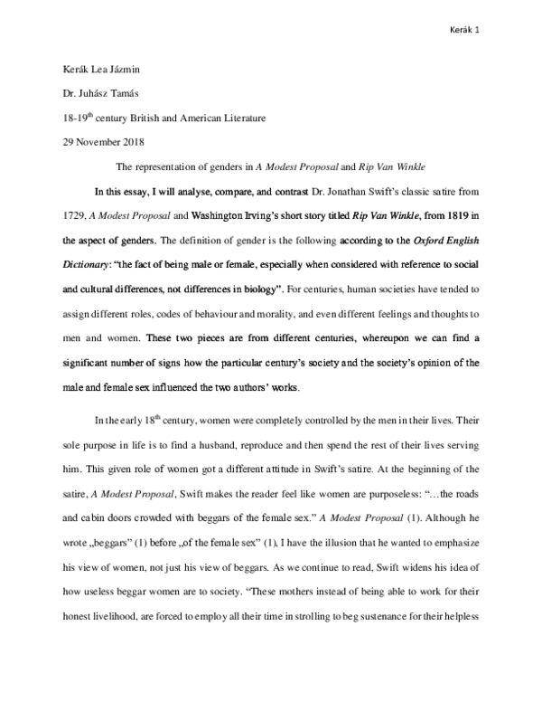 (DOC) The representation of genders in A Modest Proposal