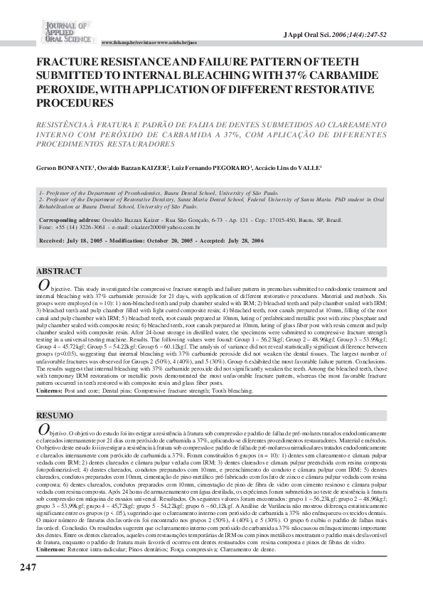 (PDF) Fracture resistance and failure pattern of teeth submitted to ...