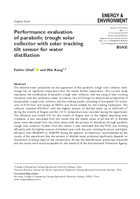 (PDF) Performance evaluation of parabolic trough solar collector with ...