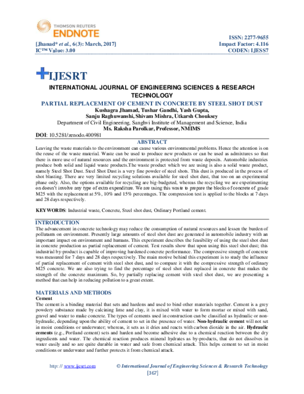 (PDF) Partial Replacement of cement in concrete by steel shot dust.pdf