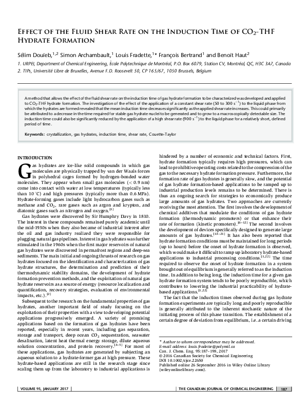 (PDF) Effect of the Fluid Shear Rate on the Induction Time of CO2 -THF ...