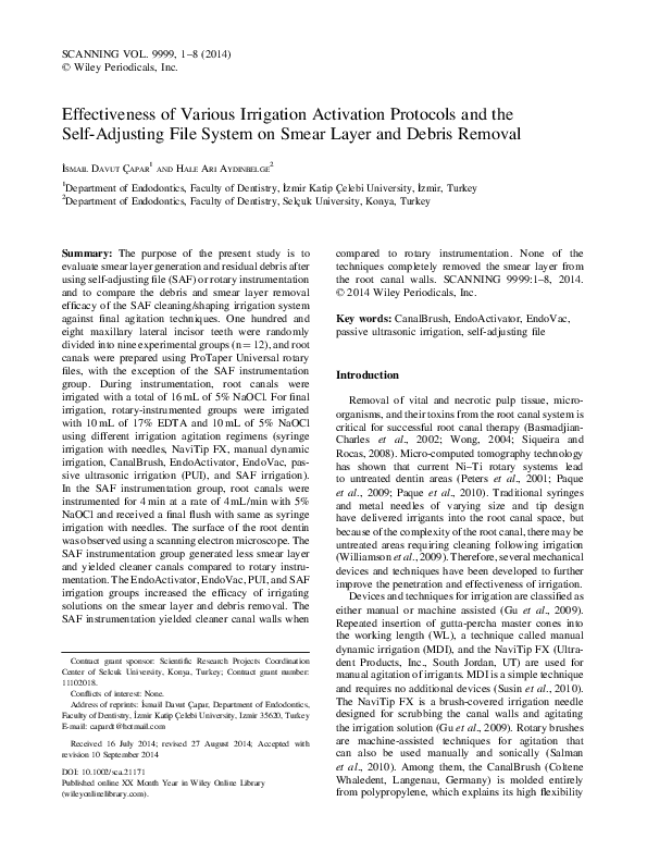 (PDF) Effectiveness of Various Irrigation Activation Protocols and the