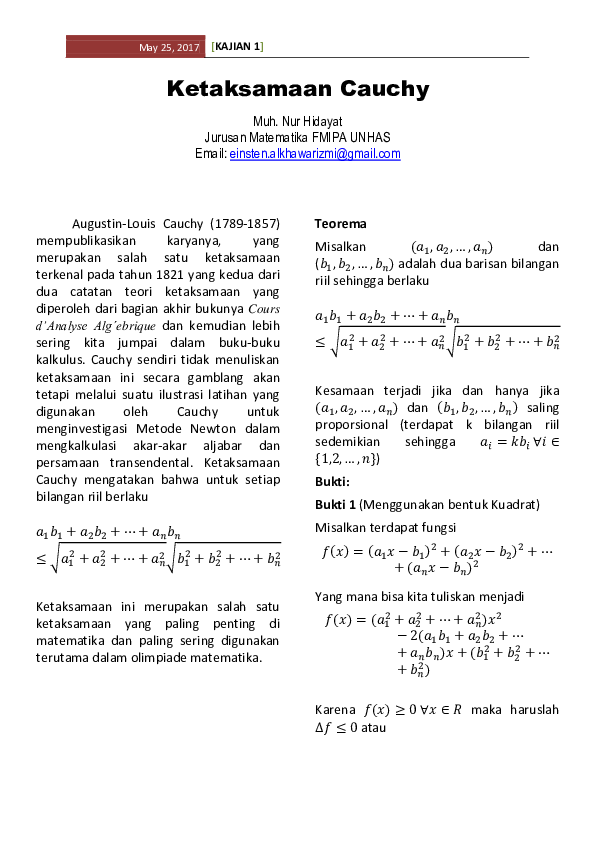 Pdf Ketaksamaan Cauchy Einstenalkhawarizmi Yayaa Sie Ambisius Academia Edu