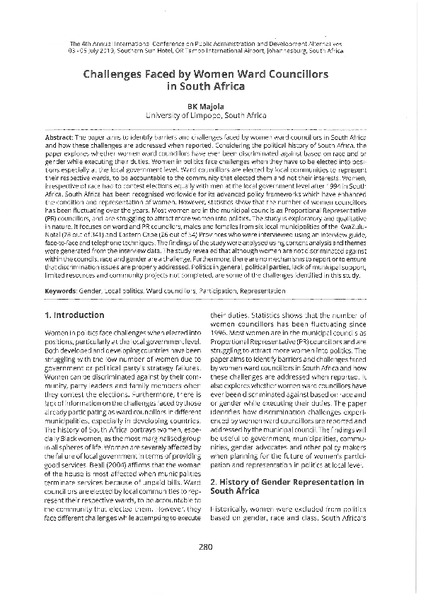 (PDF) Challenges Faced by Women Ward Councillors in South Africa