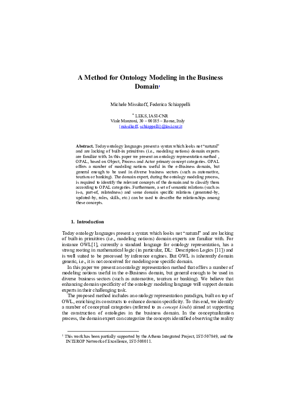 (PDF) A method for ontology modeling in the business domain