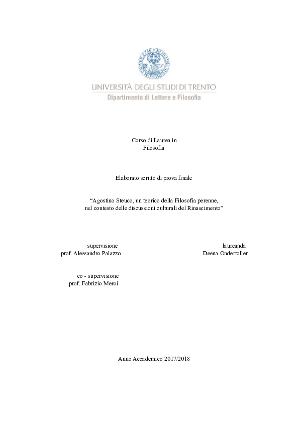 (PDF) Agostino Steuco, un teorico della Filosofia perenne, nel contesto