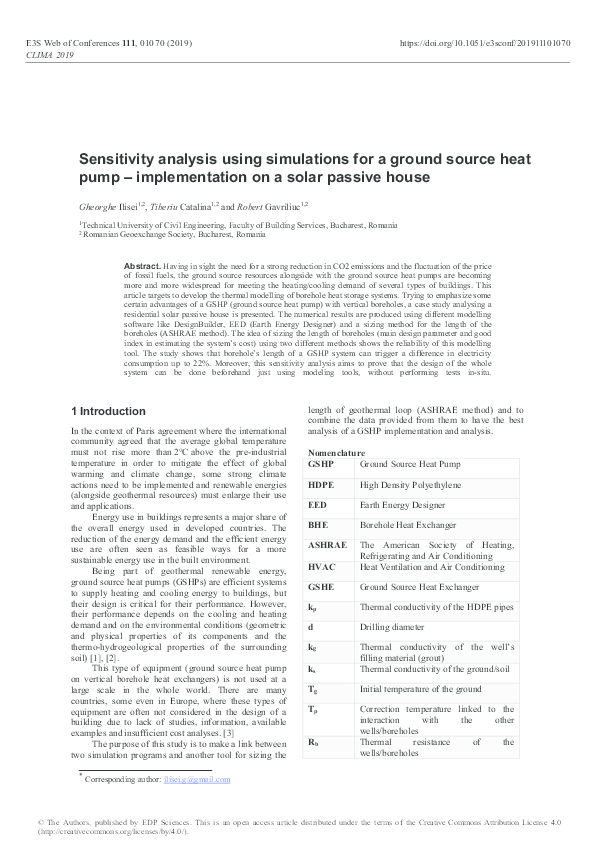 (PDF) Sensitivity analysis using simulations for a ground source heat ...