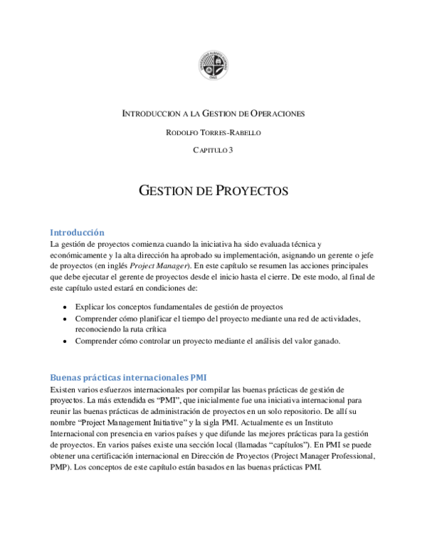 (PDF) INTRODUCCION A LA GESTION DE PROYECTOS