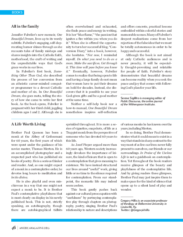 (PDF) A Life Worth Living Review of Br. Paul Quenon's In Praise of the Useless Life (America