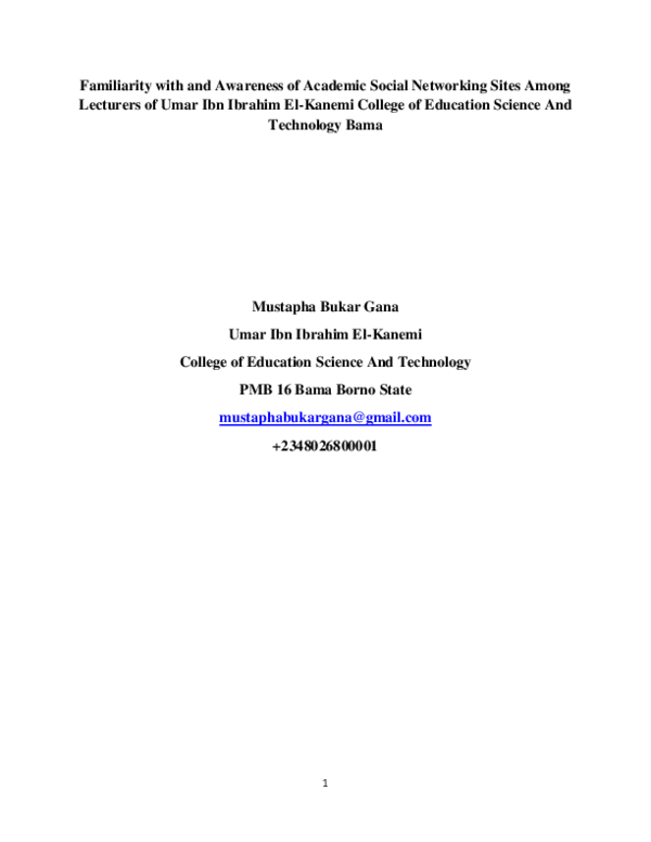 (PDF) Familiarity with and Awareness of Academic Social Networking ...