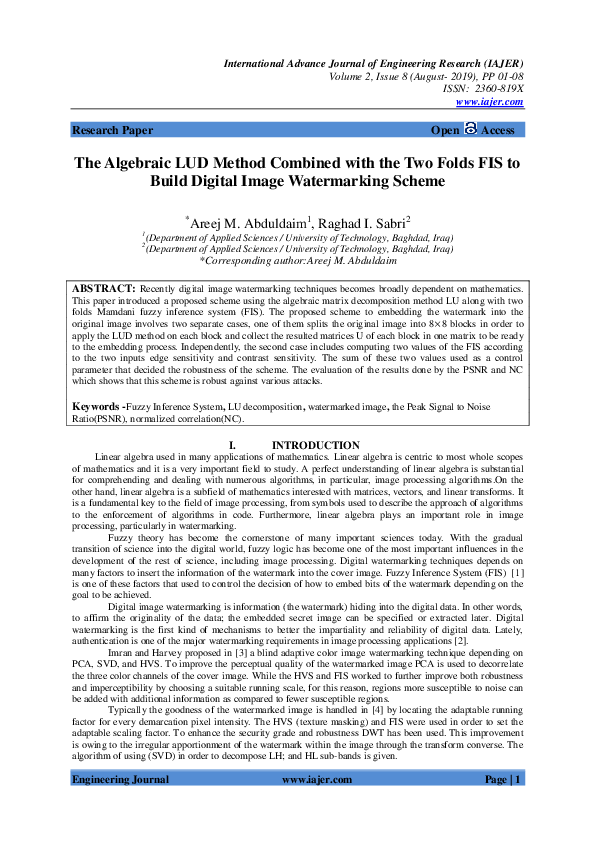 (PDF) The Algebraic LUD Method Combined with the Two Folds FIS to Build ...