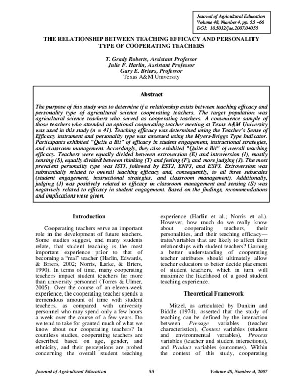(PDF) The Relationship Between Teaching Efficacy And Personality Type ...
