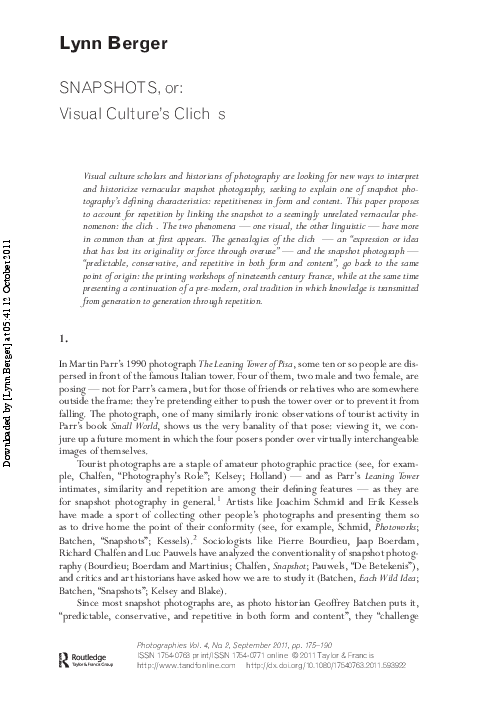 (PDF) Snapshots, or: Visual Culture's Clichés
