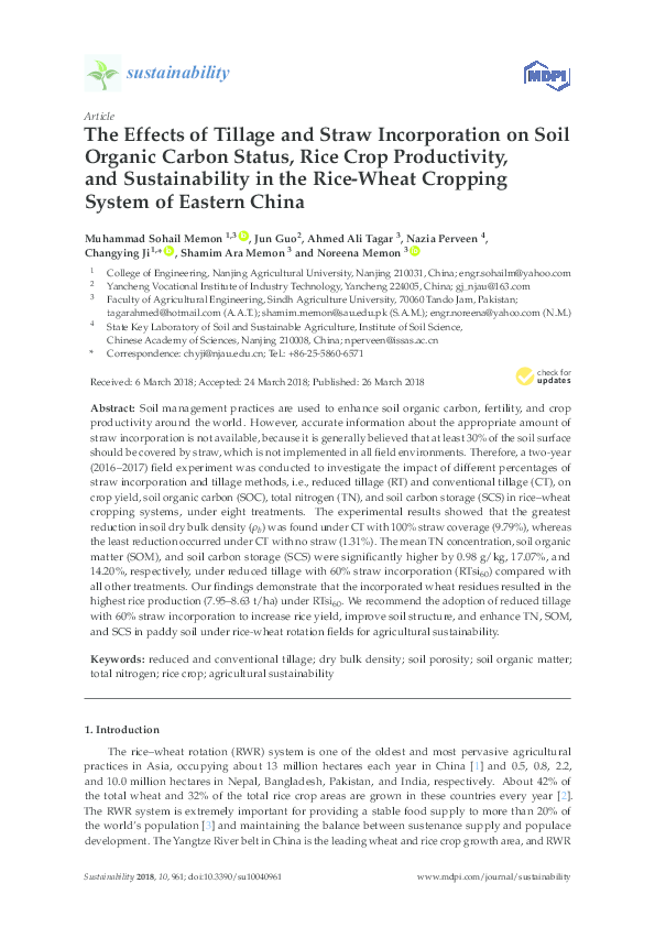 (PDF) The Effects of Tillage and Straw Incorporation on Soil Organic ...