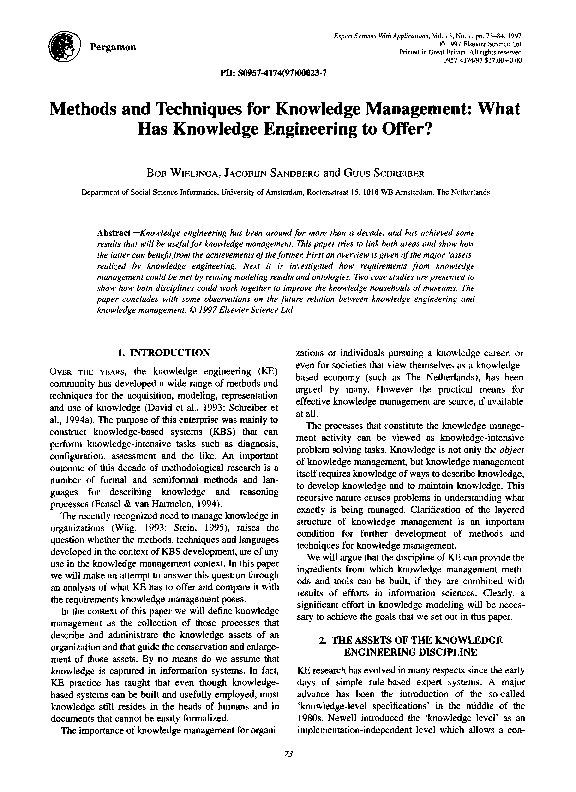 (PDF) Methods and techniques for knowledge management: What has ...
