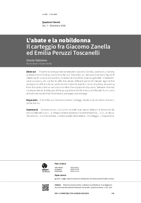 (PDF) L'abate e la nobildonna. Il carteggio fra Zanella ed