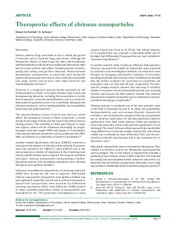 (PDF) Therapeutic effects of chitosan nanoparticles