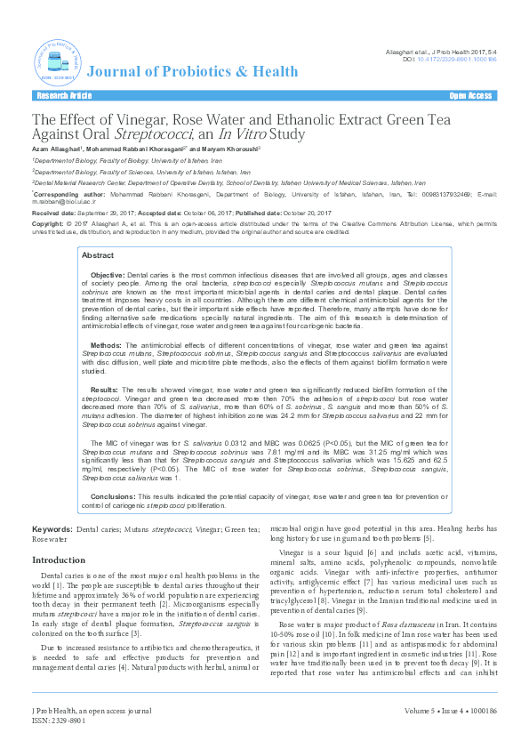 (PDF) The Effect of Vinegar, Rose Water and Ethanolic Extract Green Tea ...