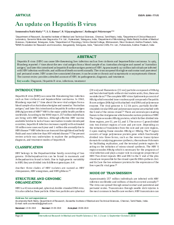 (PDF) An update on Hepatitis B virus