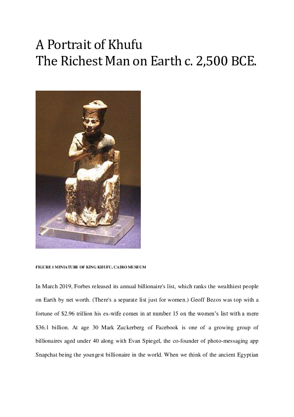 (DOC) A Portrait of Khufu The Richest Man on Earth c. 2,500 BCE. Figure 1 Miniature of King