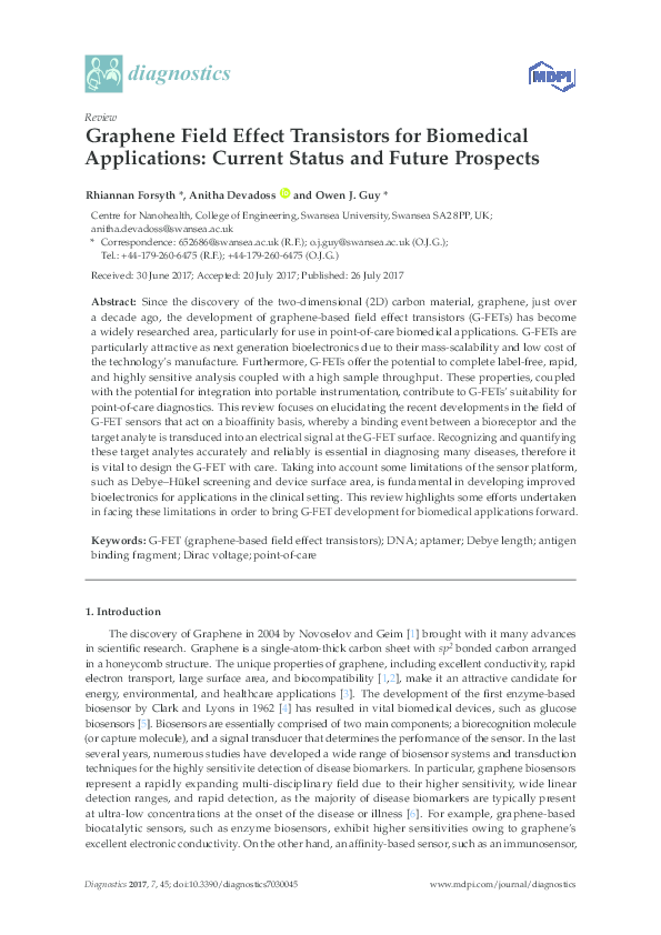 (PDF) diagnostics Graphene Field Effect Transistors for Biomedical
