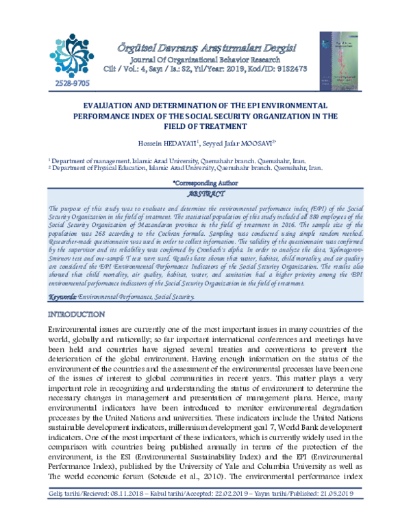 (PDF) EVALUATION AND DETERMINATION OF THE EPI ENVIRONMENTAL PERFORMANCE ...