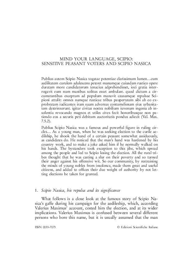 (PDF) MIND YOUR LANGUAGE, SCIPIO SENSITIVE PEASANT VOTERS AND SCIPIO