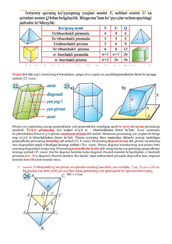 Uchburchak prizma bilan kesishgan joydagi mos yozuvlar nuqtalarini topish