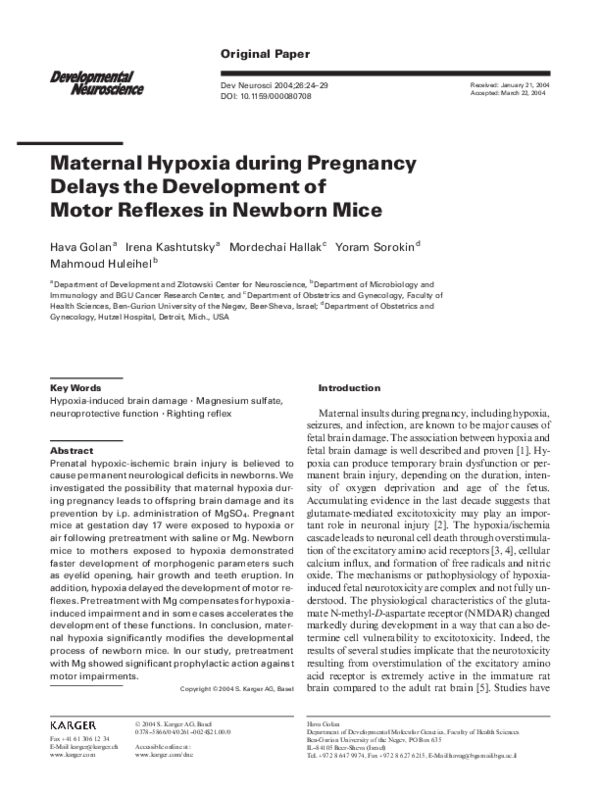 (PDF) Maternal Hypoxia during Pregnancy Delays the Development of Motor ...