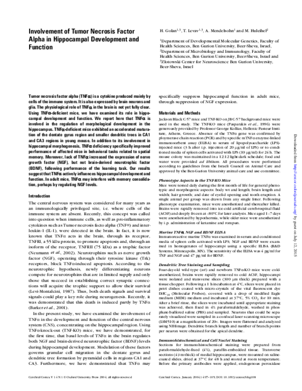 (PDF) Involvement of Tumor Necrosis Factor Alpha in Hippocampal ...