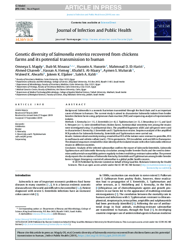 (PDF) Genetic diversity of Salmonella enterica recovered from chickens ...