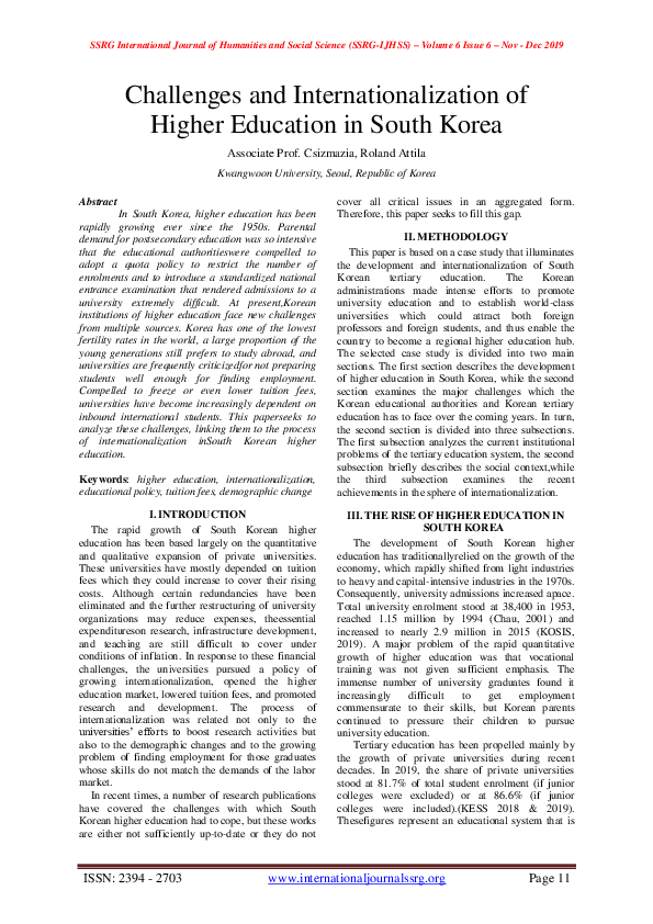 (PDF) Challenges and Internationalization of Higher Education in South