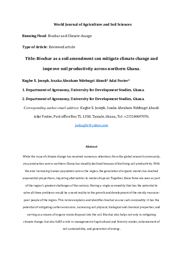 (DOC) Biochar as a soil amendment can mitigate climate change and ...