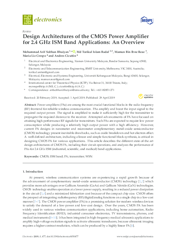 (PDF) Design Architectures of the CMOS Power Amplifier for 2.4 GHz ISM ...