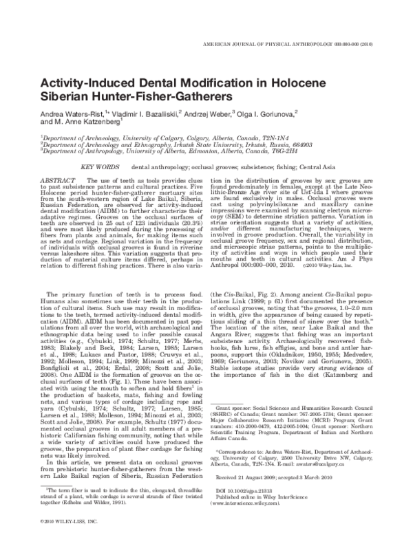 (PDF) ActivityInduced Dental Modification in Holocene Siberian Hunter