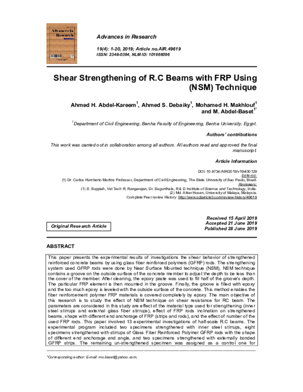 (PDF) Shear Strengthening of R.C Beams with FRP Using (NSM) Technique