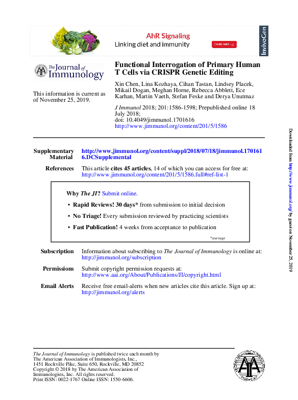 (PDF) Functional Interrogation of Primary Human T Cells via CRISPR ...